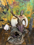 Olokun Statue 14 3/8" Bronze Cast Resin | Orisha of Deep Ocean, Mysteries, Trident, Anchor