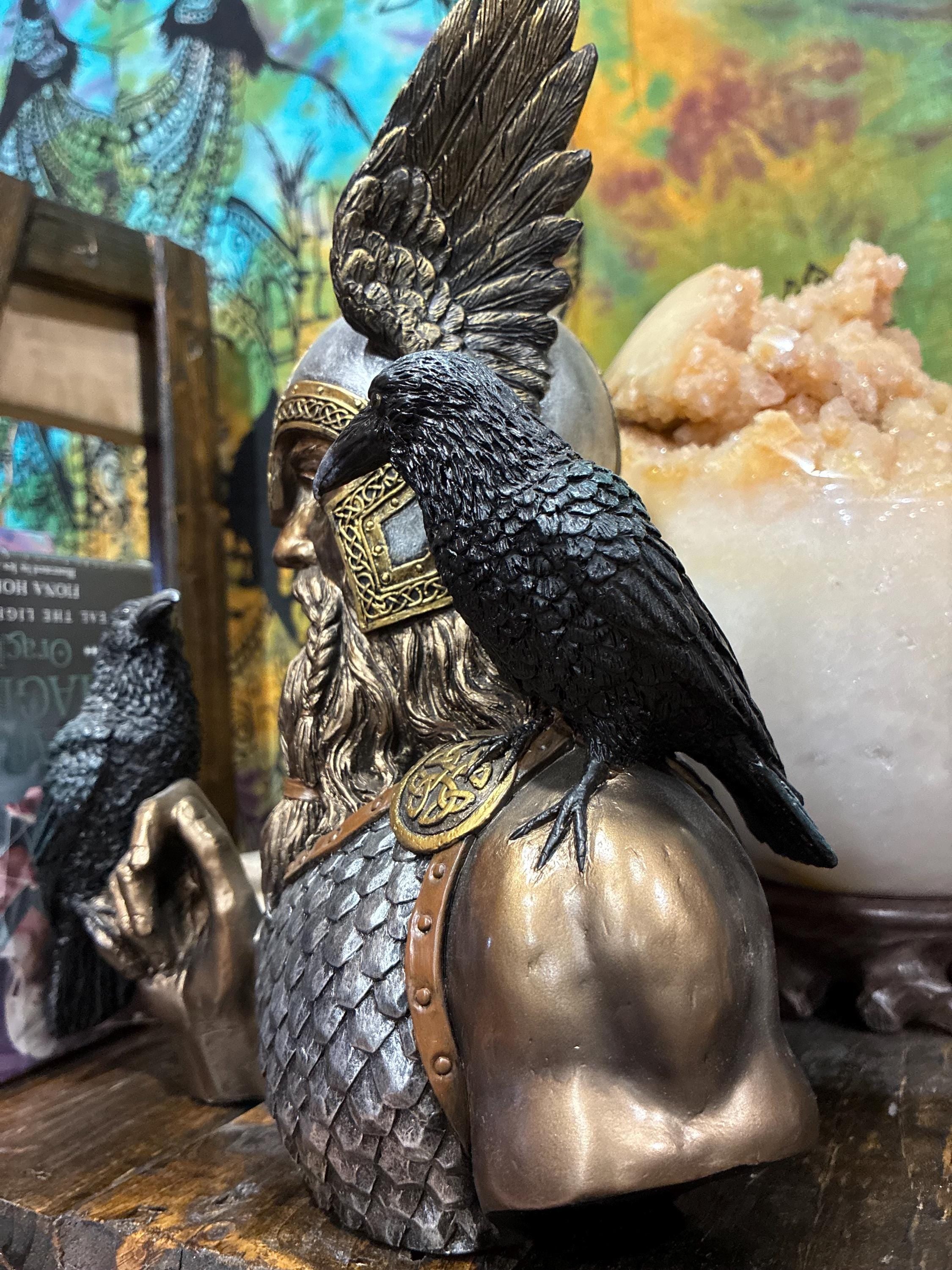 Odin Bust Statue – Norse God, Ravens, Viking Altar Decor