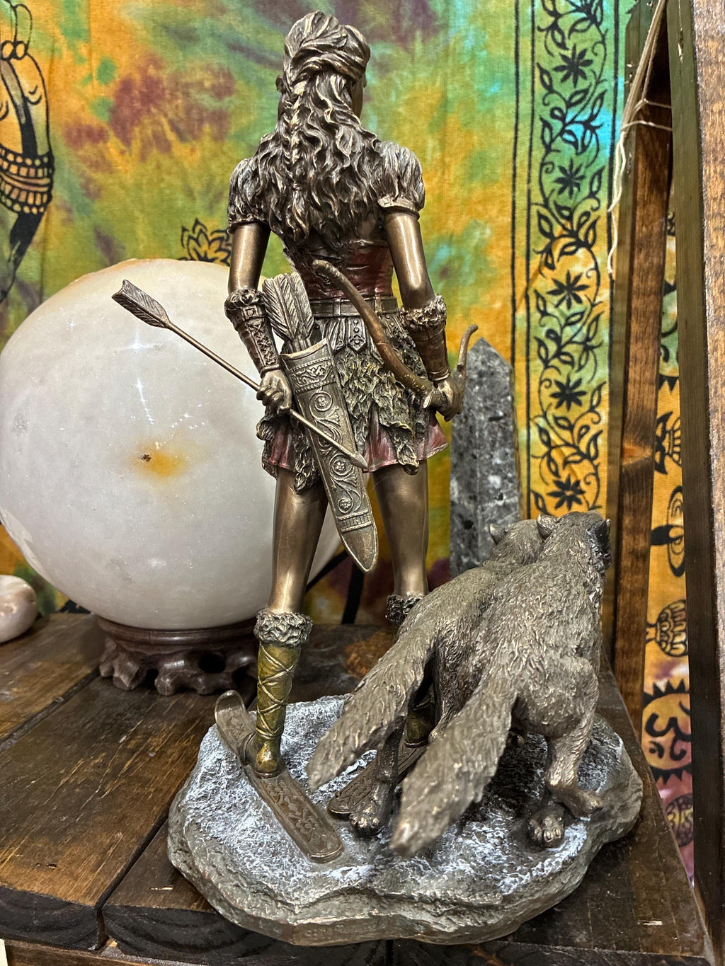 Skadi Statue | Bronze Norse Goddess with Wolves, Altar Decor