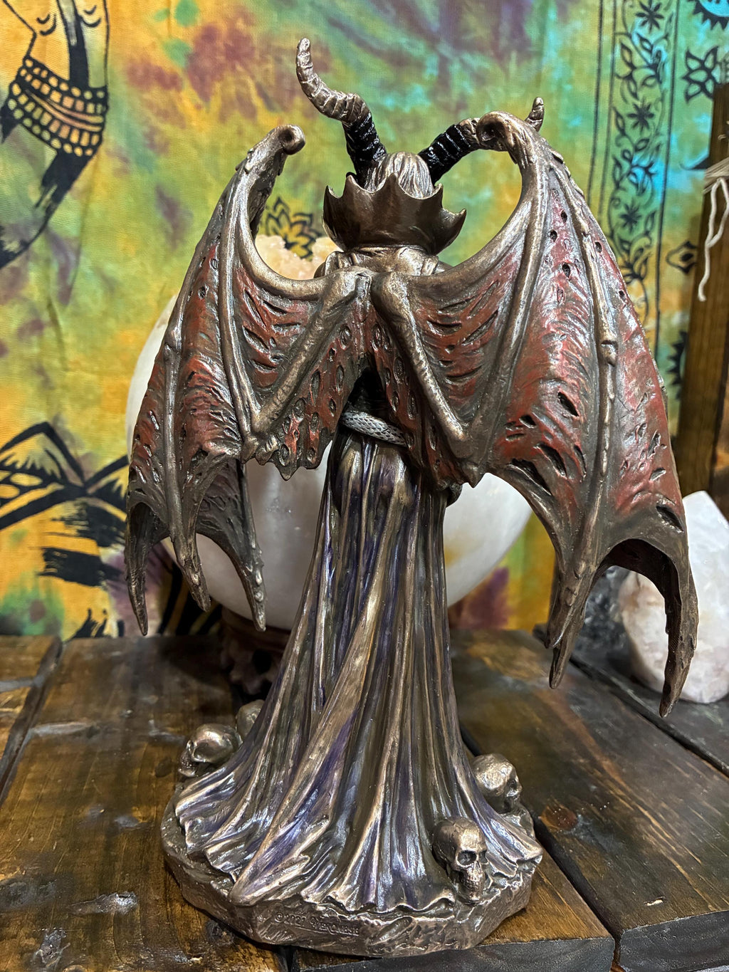 Lilith Statue 9 1/8" – Winged Gothic Demon Queen Figurine, Snake Skull Base