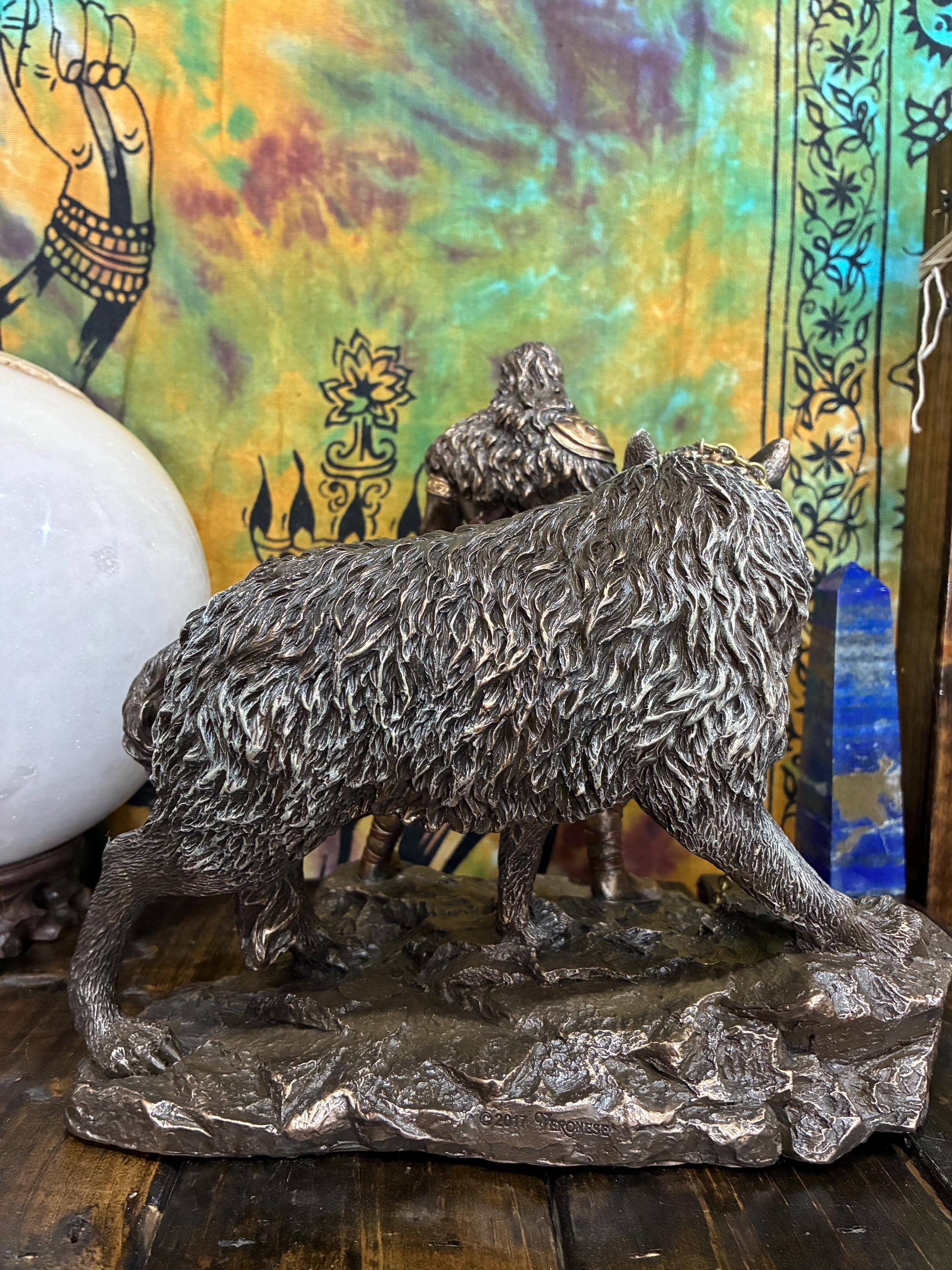 Týr Statue – Norse God of War, Justice, Fenrir Wolf Scene, Resin Viking Decor