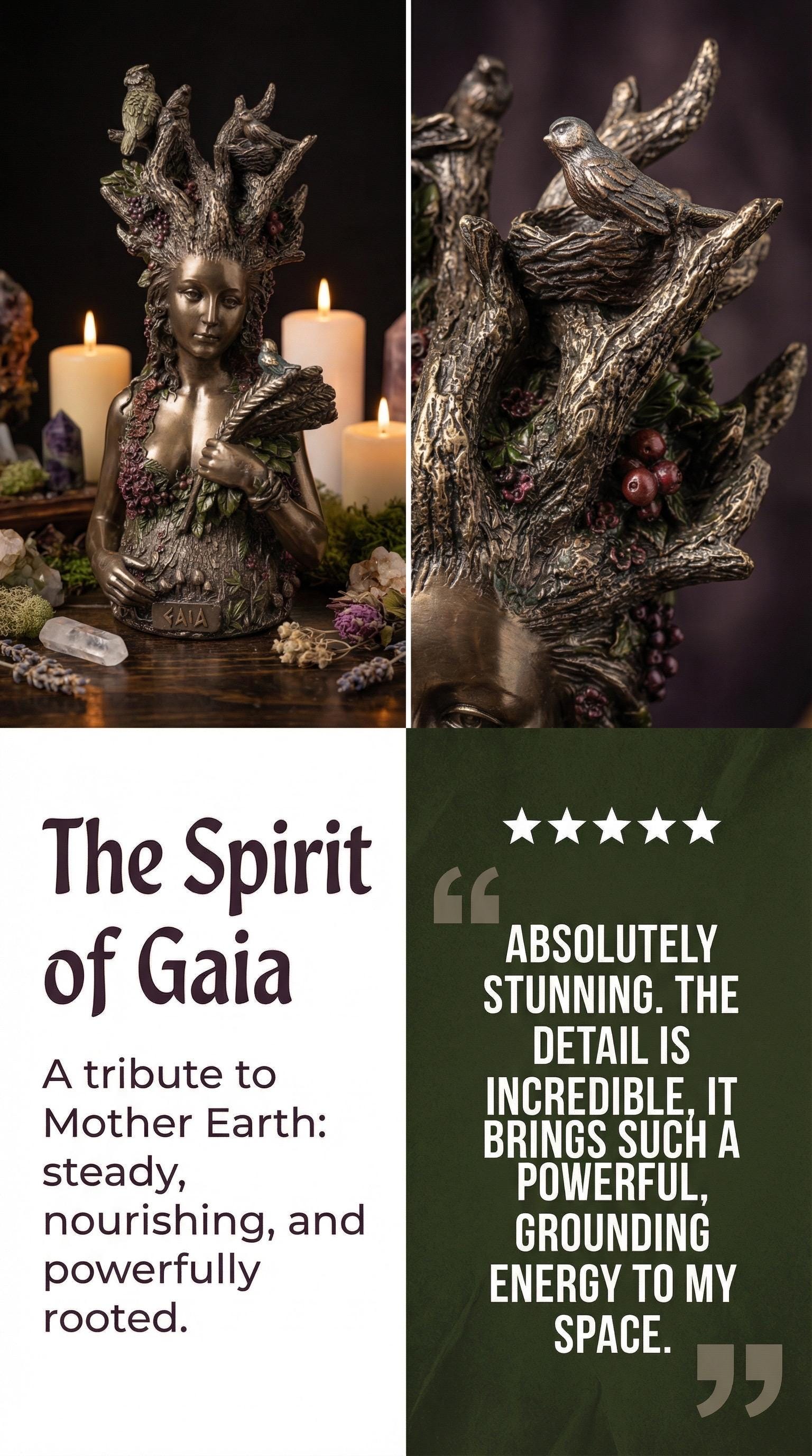 Gaia Statue | 10" Mother Earth Goddess, Bronze Cast Resin Altar Decor