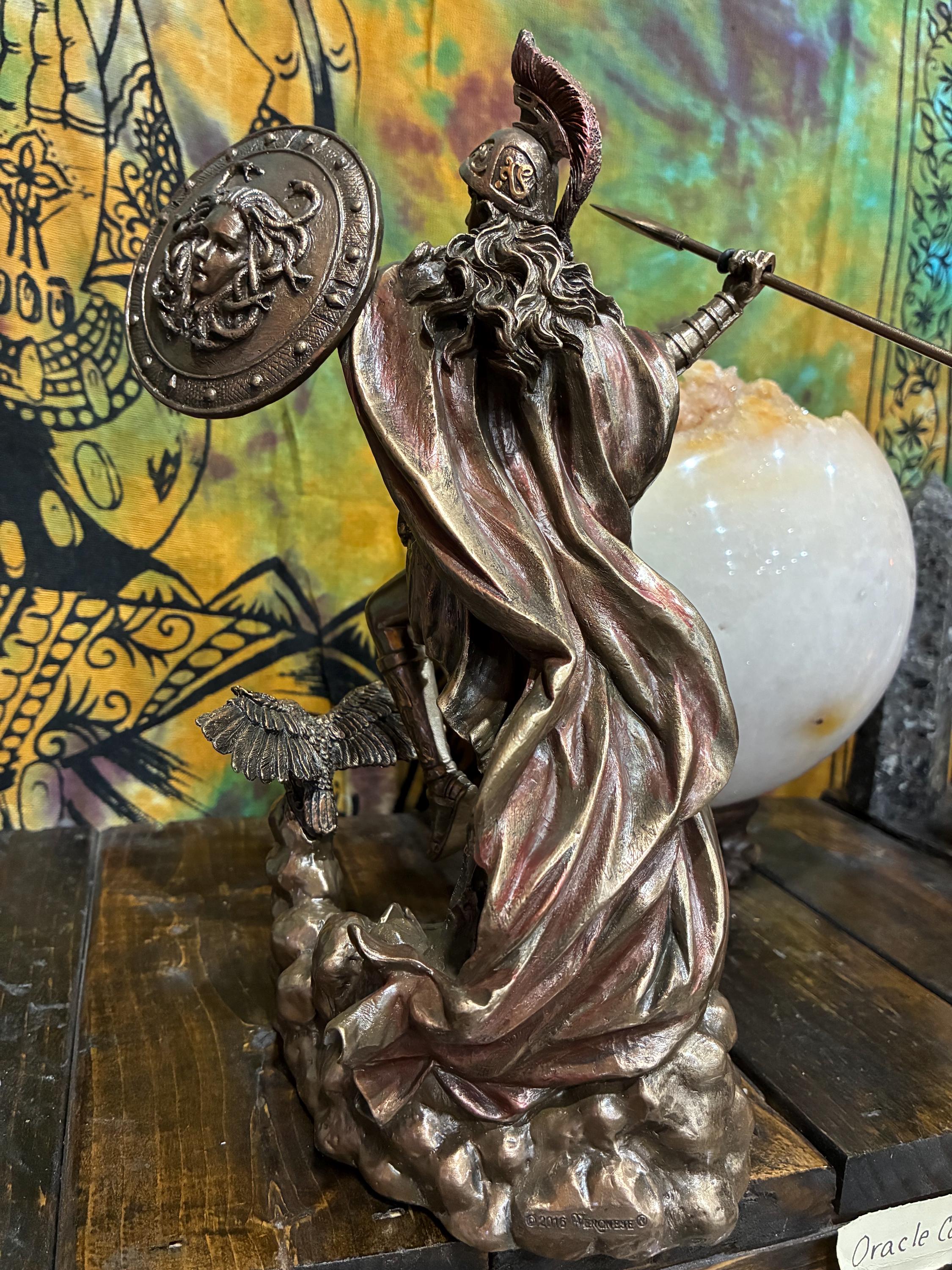 Athena Goddess Statue 10 1/4 Inch | Owl of Wisdom Figurine | Greek Mythology Altar Decor | Protection Courage Strategy | Spiritual Gift