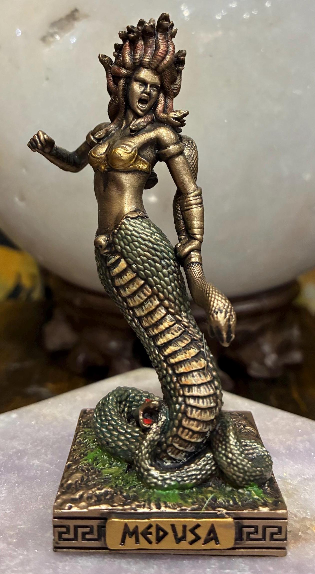 Medusa Statue — 3 5/8” | Mini Gorgon Figurine | Greek Mythology Decor | Protection & Boundary Symbol | Altar Gift