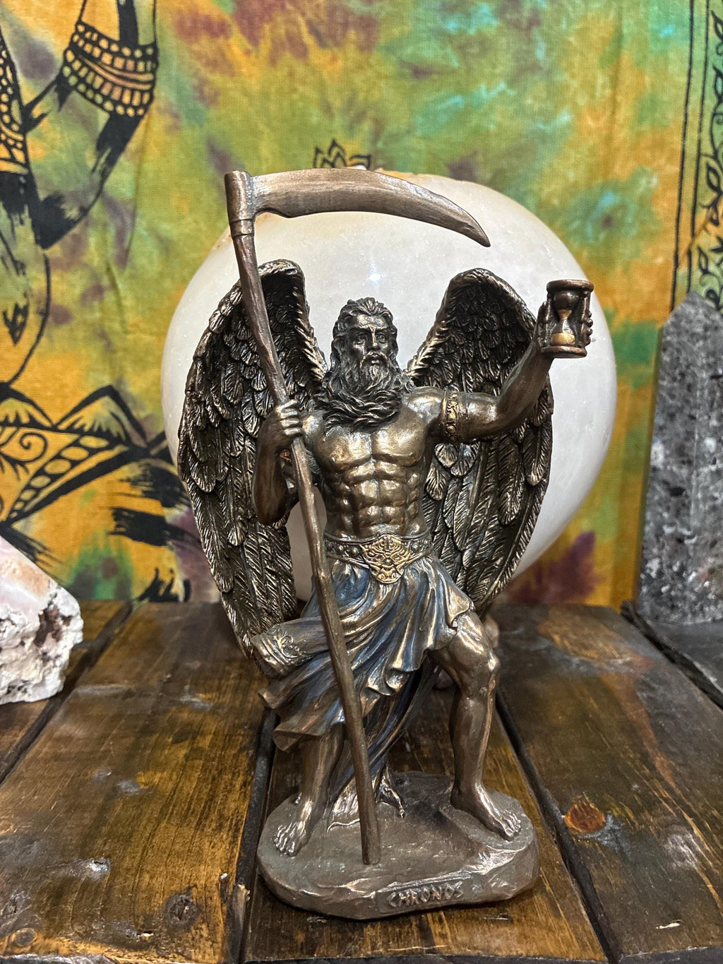 Chronos Statue – Time, Fate & Transformation | Gothic Altar Decor | Father Time, Scythe, Hourglass, Spiritual Gift