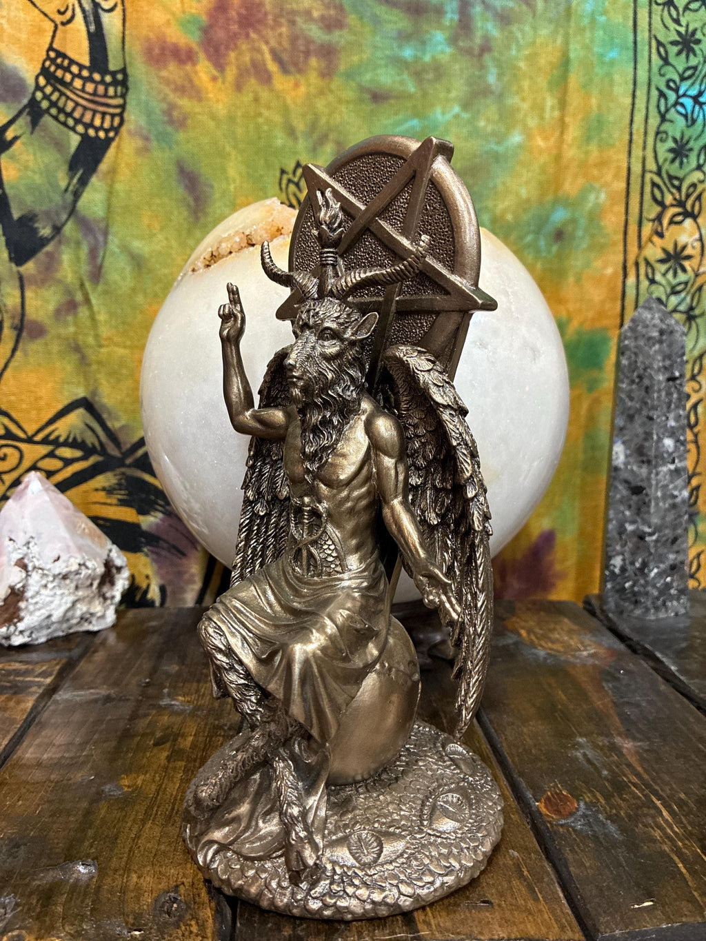 Baphomet Statue Bronze Cast Resin | Sabbatic Goat Altar Decor, Gothic Witchy Home (8 1/2")