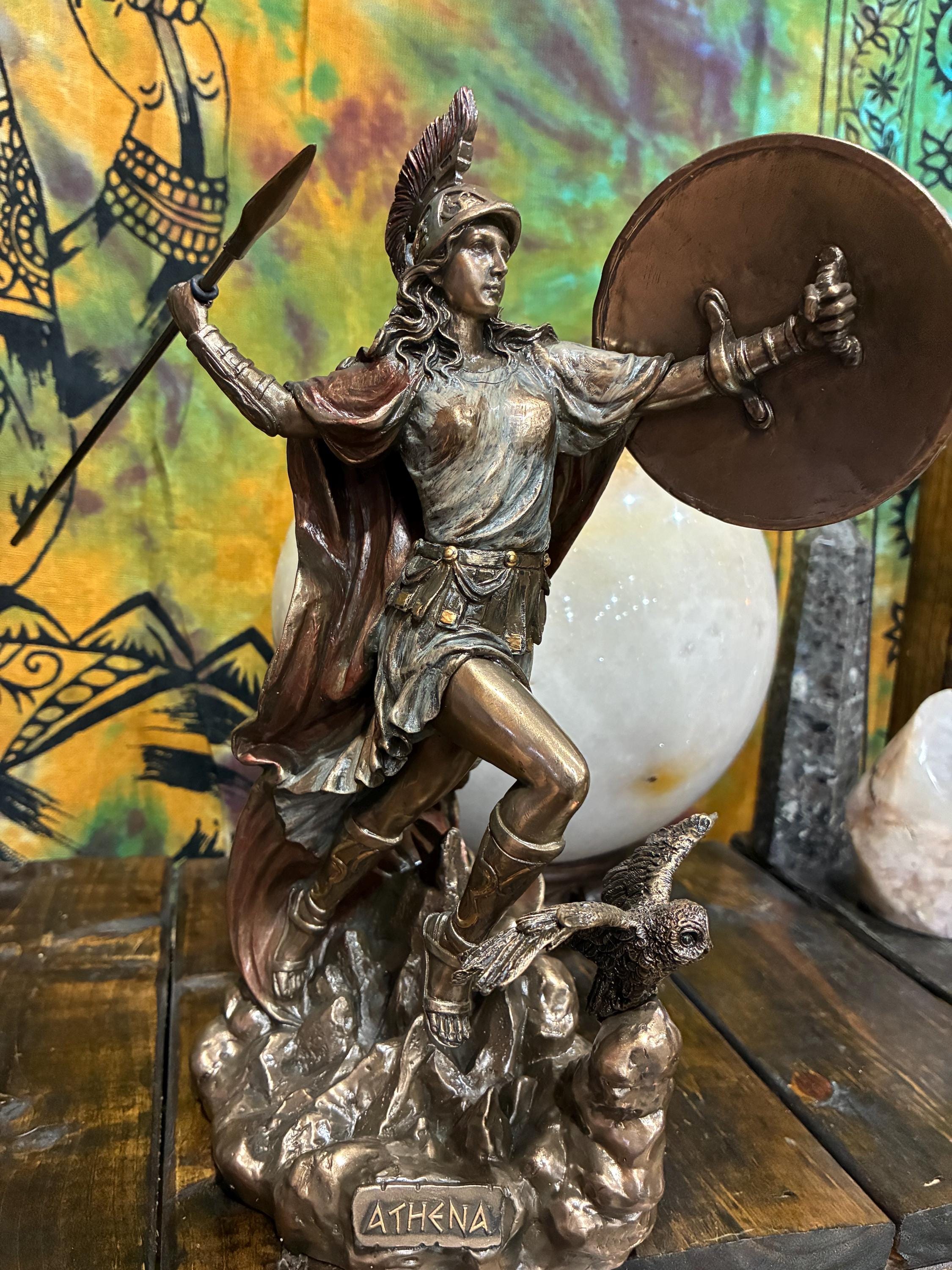 Athena Goddess Statue 10 1/4 Inch | Owl of Wisdom Figurine | Greek Mythology Altar Decor | Protection Courage Strategy | Spiritual Gift