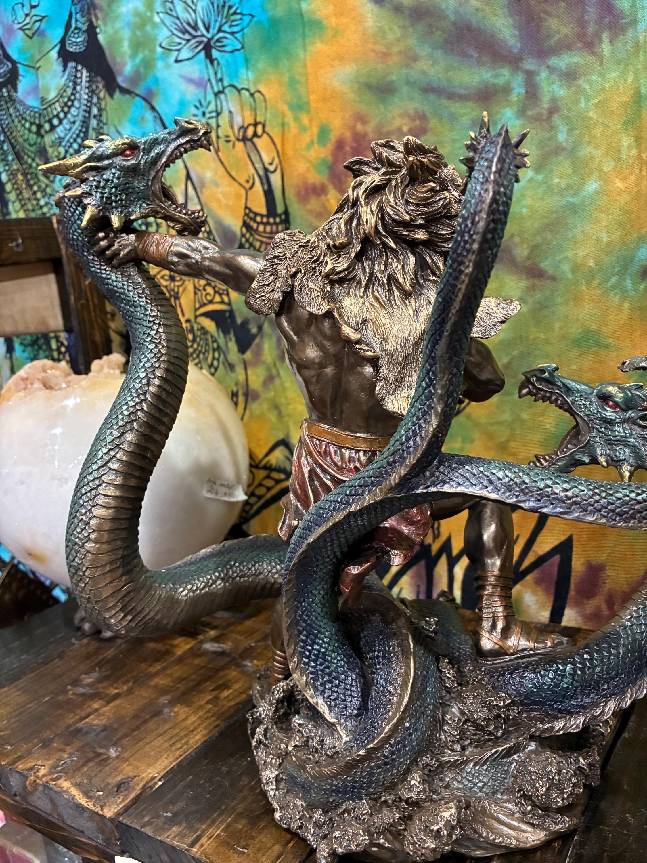 Hercules Statue 12 1/2 Inch | Greek Mythology Decor | Hercules vs Hydra Figurine | Heracles Statue | Strength Courage Gift